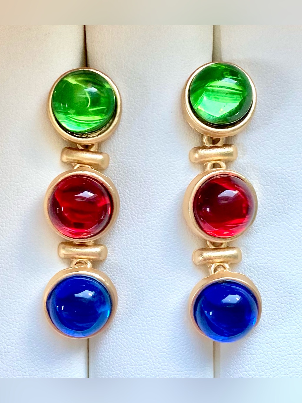 Multicolor Cabochon Drop Earrings - Gold Tone